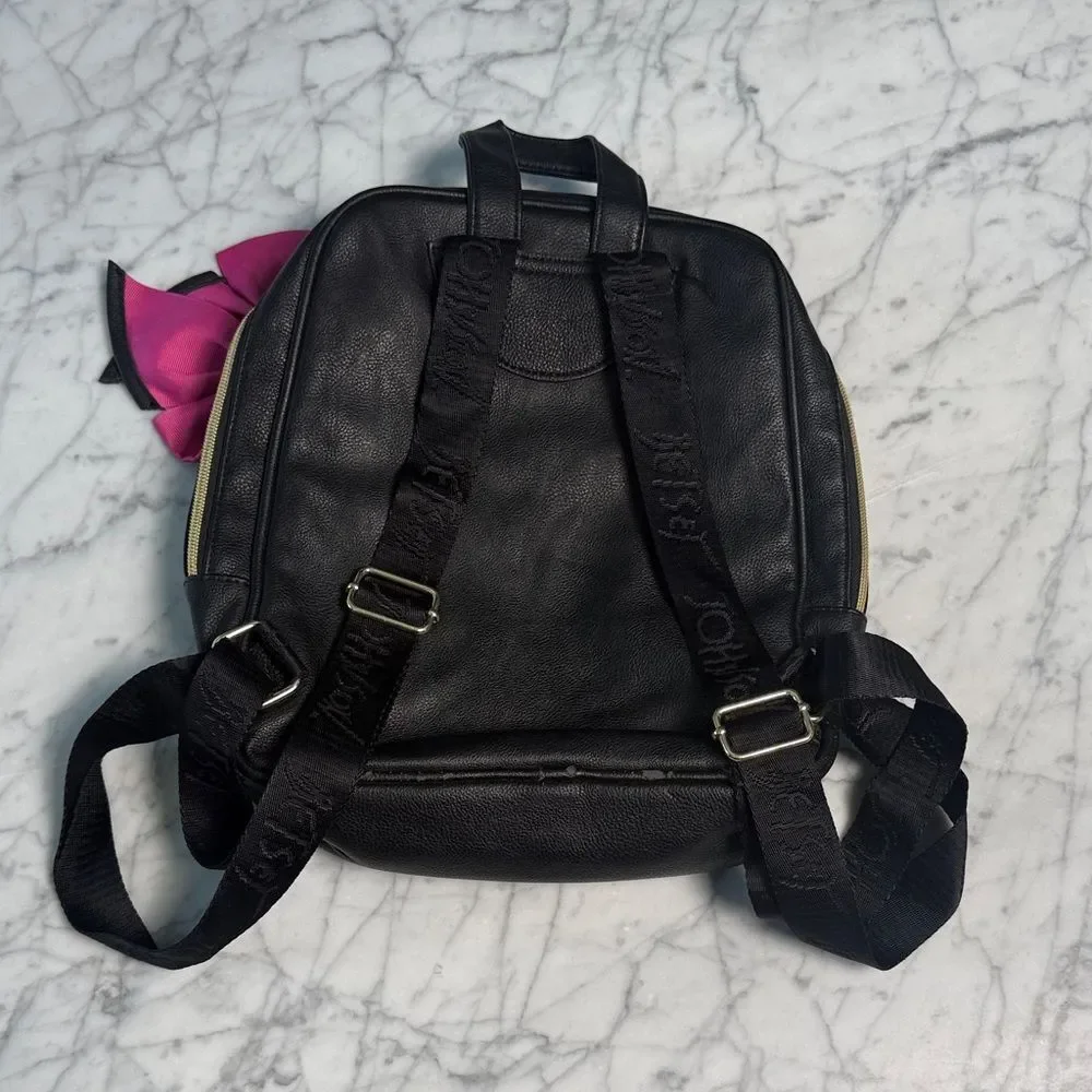 Betsey Johnson Black & White Bow Faux Leather Striped Backpack